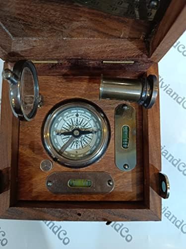 Alvi ו- Co Mautical Brass Marine Marine Box London, Compass Compass, Telescope, זכוכית מגדלת בתיבת עץ | פריט מתנה